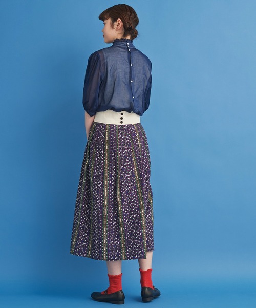 Malle（マル）の「malle 20ビエラ小花ストライプ タックスカート（スカート・レディース・ダークブラウン/ネイビー・FREE）」の8枚目の写真