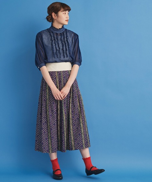 Malle（マル）の「malle 20ビエラ小花ストライプ タックスカート（スカート・レディース・ダークブラウン/ネイビー・FREE）」の13枚目の写真