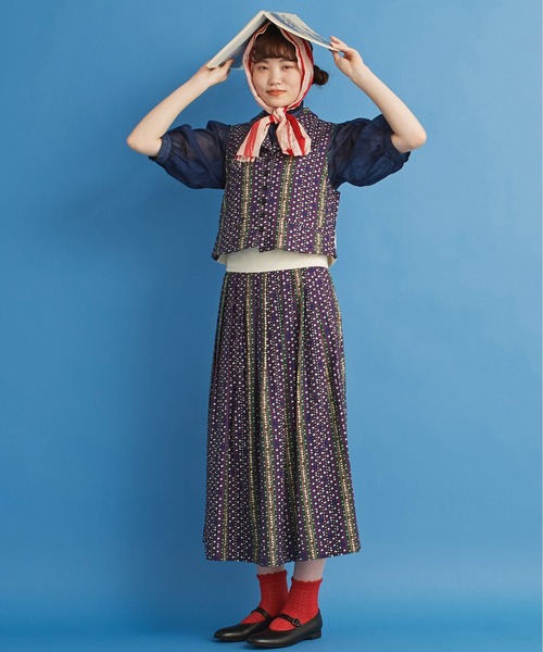 Malle（マル）の「malle 20ビエラ小花ストライプ タックスカート（スカート・レディース・ダークブラウン/ネイビー・FREE）」の21枚目の写真