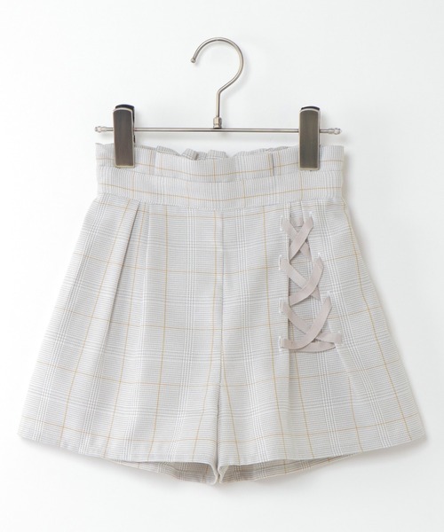 ikka（イッカ）の「レースアップチェック柄キュロット(100~160cm)（その他パンツ・キッズ・ライトグレー/パープル/ダークグレー/グリーン・160/100/110/120/130/140/150）」の2枚目の写真