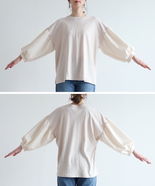 reca(レカ)の「異素材ドッキングボリュームスリーブカットソー(Tシャツ/カットソー・レディース・グレイッシュブルー/ベージュ/ブラック・FREE)」の21枚目の写真