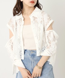 【新色追加】7分袖ショート丈デザインカフスレースブラウス
