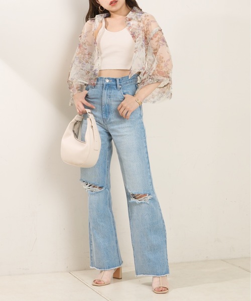 『ろもこ※プロフ必読』パドカレ　半袖ブラウス　グレー Chico（チコ）の「【新色追加】7分袖ショート丈デザインカフス