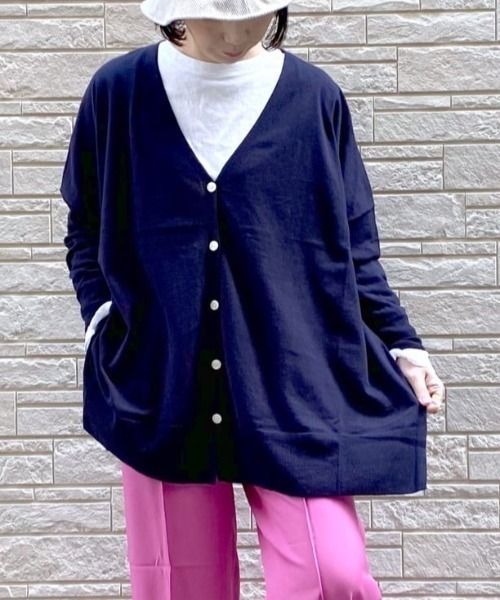 studio CLIP（スタディオクリップ）の「【新色追加】14ゲージハイツイストコットンVネックカーディガン（カーディガン/ボレロ・レディース・アイボリー/ライトグレー/カーキ/ネイビー/ブラック/イエロー/ブルー/グリーン・FREE）」の7枚目の写真