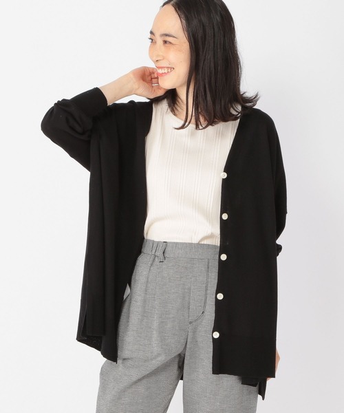 studio CLIP（スタディオクリップ）の「【新色追加】14ゲージハイツイストコットンVネックカーディガン（カーディガン/ボレロ・レディース・アイボリー/ライトグレー/カーキ/ネイビー/ブラック/イエロー/ブルー/グリーン・FREE）」の2枚目の写真