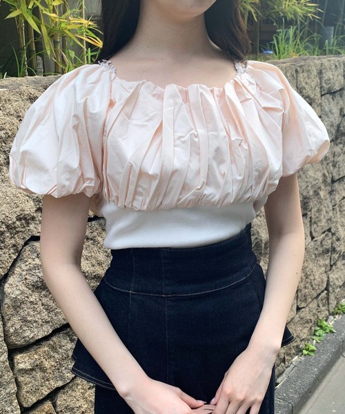 NOELA（ノエラ）の「ボリュームカラードッキングニット（ニット/セーター・レディース・ブラック/ベージュ/オフホワイト・フリー）」の2枚目の写真