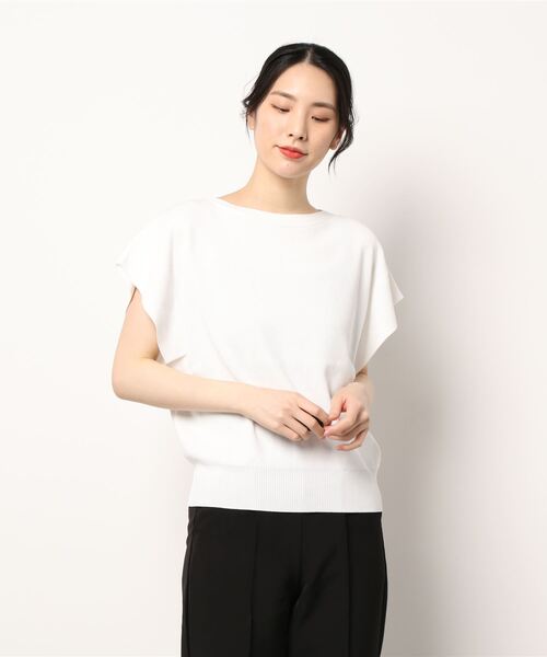 新品【セオリー】フレンチスリーブ ニットプルオーバー トップス 白 S(M) 極美品 セオリー Theory フレンチスリーブ プルオーバー サマー