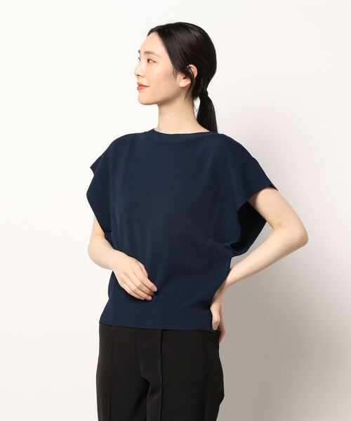 ドゥ アルシーヴ DOUX ARCHIVES ハイツイストクルーニット （BLK） 新色入荷】フレンチスリーブリラックスニットプルオーバー
