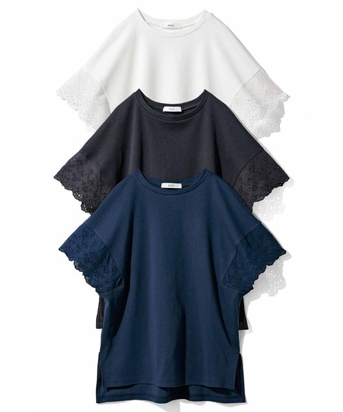 IEDIT（イディット）の「ＩＥＤＩＴ　接触冷感・吸汗速乾・抗菌防臭！綿１００％ＯｈｃｏｏｌＲＩＩＰｌｕｓ素材で仕立てた袖レーストップス（Tシャツ/カットソー・レディース・ホワイト/ブラック/ネイビー・MEDIUM/LARGE/X-LARGE/XX-LARGE/SMALL）」の9枚目の写真