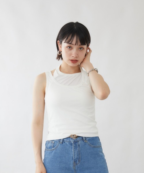 mebole(メボレ)の「ホルターネックレイヤードタンクトップ(タンクトップ・レディース・グレー/ホワイト/ブラック・FREE)」の4枚目の写真