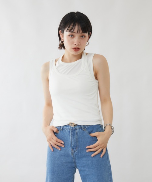 mebole(メボレ)の「ホルターネックレイヤードタンクトップ(タンクトップ・レディース・グレー/ホワイト/ブラック・FREE)」の6枚目の写真