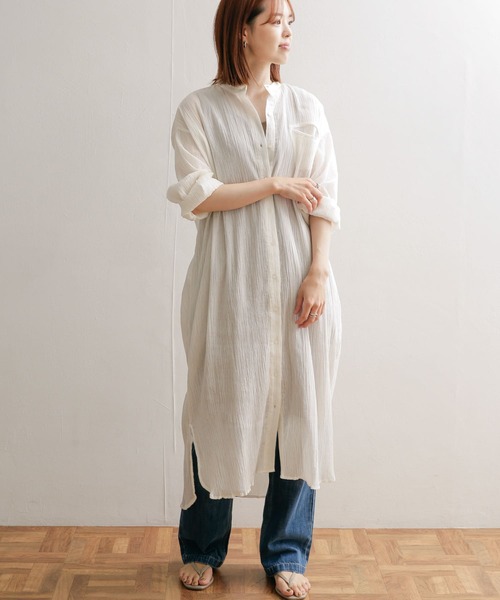 mizuiroind(ミズイロインド)の「mizuiro ind crape stand collar one-piece(ワンピース・レディース・ブラック/オフホワイト・FREE)」の10枚目の写真