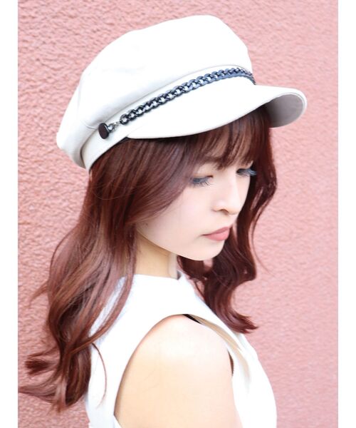 MURUA（ムルーア）の「マットチェーンマリンキャップ（キャスケット・レディース・ホワイト/ブラック・FREE）」の2枚目の写真