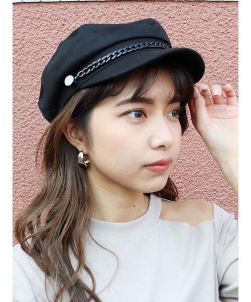 MURUA（ムルーア）の「マットチェーンマリンキャップ（キャスケット・レディース・ホワイト/ブラック・FREE）」の3枚目の写真