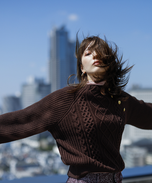 【洗える】メタル釦ケーブルニット【sustainable】