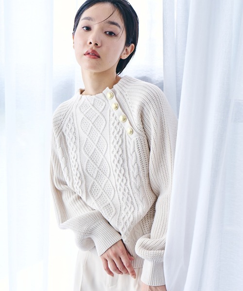 【洗える】メタル釦ケーブルニット【sustainable】