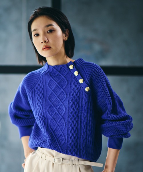 【洗える】メタル釦ケーブルニット【sustainable】
