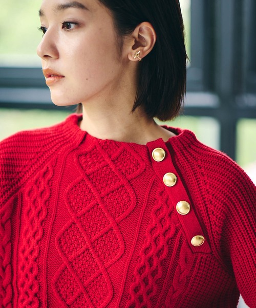 【洗える】メタル釦ケーブルニット【sustainable】