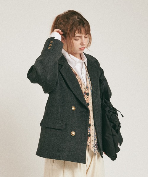 MUHET（ミュエータ）の「【セットアップ可能】ダブルブレザージャケット（テーラードジャケット・レディース・チャコールグレー/ベージュ/ブラウン・MEDIUM/X-LARGE）」の9枚目の写真