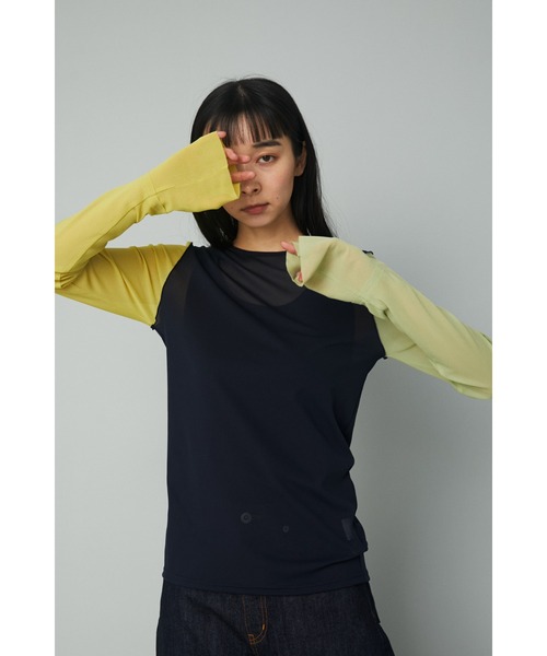 HeRIN.CYE（ヘリンドットサイ）の「Crew neck mesh inner tops（Tシャツ/カットソー・レディース・ライトブルー/ピンク/ライトグリーン/マルチ/ネイビー系1/グレー系1/ベージュ/ブラック・FREE）」の6枚目の写真
