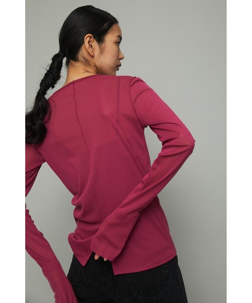 HeRIN.CYE（ヘリンドットサイ）の「Crew neck mesh inner tops（Tシャツ/カットソー・レディース・ライトブルー/ピンク/ライトグリーン/マルチ/ネイビー系1/グレー系1/ベージュ/ブラック・FREE）」の7枚目の写真