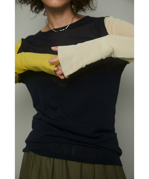 HeRIN.CYE（ヘリンドットサイ）の「Crew neck mesh inner tops（Tシャツ/カットソー・レディース・ライトブルー/ピンク/ライトグリーン/マルチ/ネイビー系1/グレー系1/ベージュ/ブラック・FREE）」の8枚目の写真