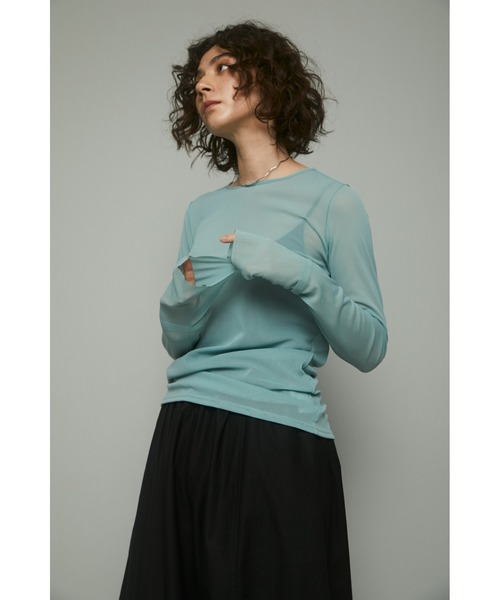 HeRIN.CYE（ヘリンドットサイ）の「Crew neck mesh inner tops（Tシャツ/カットソー・レディース・ライトブルー/ピンク/ライトグリーン/マルチ/ネイビー系1/グレー系1/ベージュ/ブラック・FREE）」の5枚目の写真
