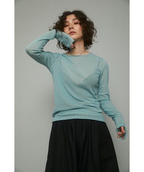 HeRIN.CYE（ヘリンドットサイ）の「Crew neck mesh inner tops（Tシャツ/カットソー・レディース・ライトブルー/ピンク/ライトグリーン/マルチ/ネイビー系1/グレー系1/ベージュ/ブラック・FREE）」の14枚目の写真