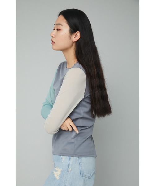 HeRIN.CYE（ヘリンドットサイ）の「Crew neck mesh inner tops（Tシャツ/カットソー・レディース・ライトブルー/ピンク/ライトグリーン/マルチ/ネイビー系1/グレー系1/ベージュ/ブラック・FREE）」の20枚目の写真