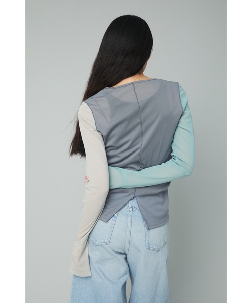 HeRIN.CYE（ヘリンドットサイ）の「Crew neck mesh inner tops（Tシャツ/カットソー・レディース・ライトブルー/ピンク/ライトグリーン/マルチ/ネイビー系1/グレー系1/ベージュ/ブラック・FREE）」の19枚目の写真