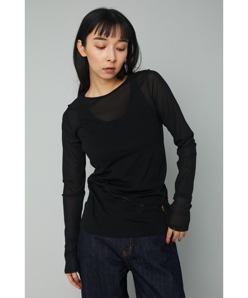 HeRIN.CYE（ヘリンドットサイ）の「Crew neck mesh inner tops（Tシャツ/カットソー・レディース・ライトブルー/ピンク/ライトグリーン/マルチ/ネイビー系1/グレー系1/ベージュ/ブラック・FREE）」の9枚目の写真