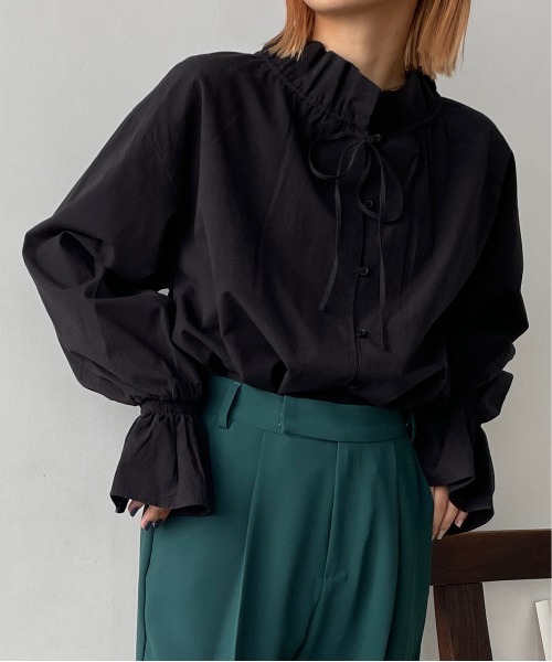 LOWRYS FARM(ローリーズファーム)の「スタンドフリルブラウス 344684(シャツ/ブラウス・レディース・ホワイト/ホワイト系その他/ブラック/イエロー・FREE)」の7枚目の写真