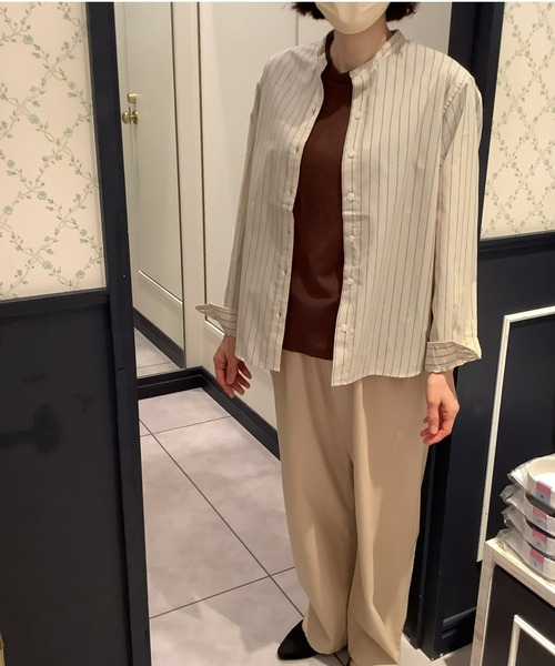 Pitta Re:)(ピッタリ)の「形態安定ノーアイロン ショートラウンドテール長袖カジュアルシャツ(シャツ/ブラウス・レディース・ブルー/ベージュ/ライトブラウン・M/L/LL)」の5枚目の写真