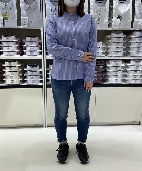 Pitta Re:)(ピッタリ)の「形態安定ノーアイロン ショートラウンドテール長袖カジュアルシャツ(シャツ/ブラウス・レディース・ブルー/ベージュ/ライトブラウン・M/L/LL)」の9枚目の写真