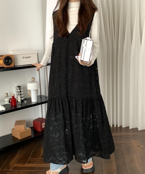 ABITOKYO（アビトーキョー）の「バックリボンシアージャガードロングワンピース（裏地付）（ワンピース・レディース・ホワイト/ベージュ/ピンク/ブルー/ブラック/ネイビー/グリーン・M/L）」の15枚目の写真