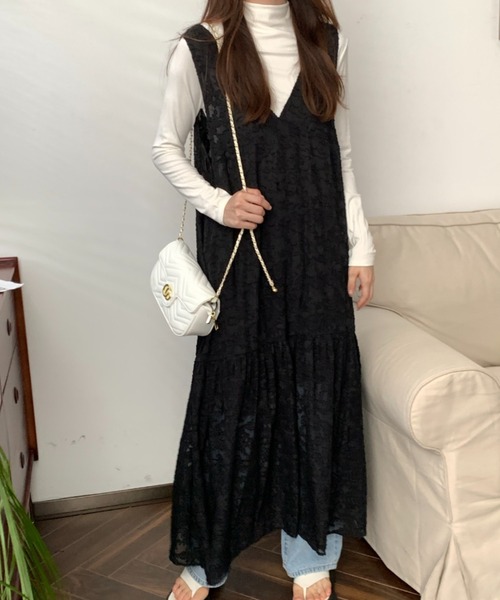 ABITOKYO（アビトーキョー）の「バックリボンシアージャガードロングワンピース（裏地付）（ワンピース・レディース・ホワイト/ベージュ/ピンク/ブルー/ブラック/ネイビー/グリーン・M/L）」の17枚目の写真