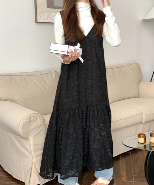 ABITOKYO（アビトーキョー）の「バックリボンシアージャガードロングワンピース（裏地付）（ワンピース・レディース・ホワイト/ベージュ/ピンク/ブルー/ブラック/ネイビー/グリーン・M/L）」の10枚目の写真
