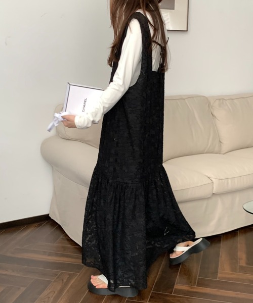 ABITOKYO（アビトーキョー）の「バックリボンシアージャガードロングワンピース（裏地付）（ワンピース・レディース・ホワイト/ベージュ/ピンク/ブルー/ブラック/ネイビー/グリーン・M/L）」の11枚目の写真