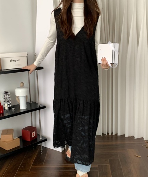 ABITOKYO（アビトーキョー）の「バックリボンシアージャガードロングワンピース（裏地付）（ワンピース・レディース・ホワイト/ベージュ/ピンク/ブルー/ブラック/ネイビー/グリーン・M/L）」の12枚目の写真