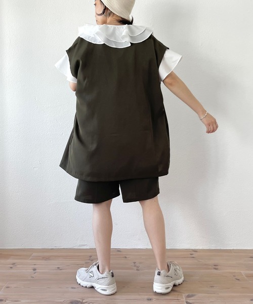 wee9s（ウィークス）の「over size satin like vest / オーバーサイズサテンライクベスト（ベスト・レディース・カーキ/ブラック・FREE）」の20枚目の写真