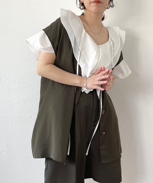 wee9s（ウィークス）の「over size satin like vest / オーバーサイズサテンライクベスト（ベスト・レディース・カーキ/ブラック・FREE）」の21枚目の写真