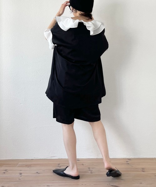 wee9s（ウィークス）の「over size satin like vest / オーバーサイズサテンライクベスト（ベスト・レディース・カーキ/ブラック・FREE）」の8枚目の写真