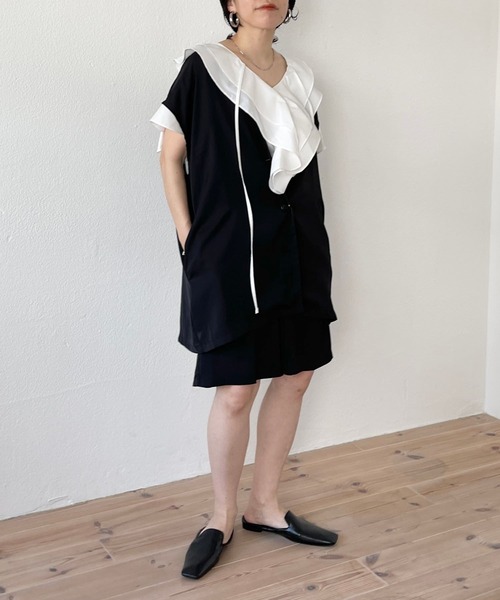 wee9s（ウィークス）の「over size satin like vest / オーバーサイズサテンライクベスト（ベスト・レディース・カーキ/ブラック・FREE）」の11枚目の写真