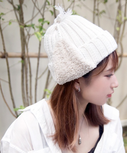 Ruben（ルーベン）の「EARCOVER BORE WATCH／イヤーカバーボア ニットキャップ（ニットキャップ/ビーニー・レディース・ブラック/カーキ/グレー/ホワイト・FREE）」の2枚目の写真