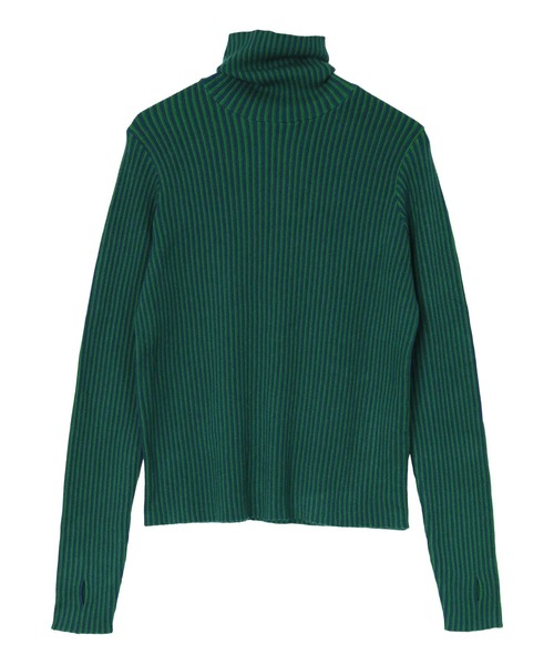 miette（ミエット）の「バイカラーストライプタートルネックニット