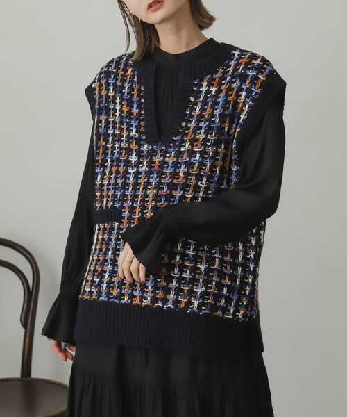 SENSE OF PLACE by URBAN RESEARCH（センスオブプレイスバイアーバンリサーチ）の「ツイードライクニットベスト（ベスト・レディース・ブラック系その他/ブラウン系その他/ブルー系その他・ONE）」の3枚目の写真