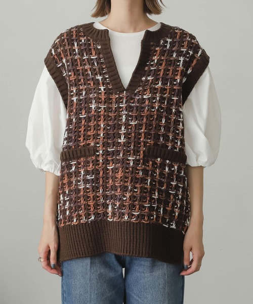 SENSE OF PLACE by URBAN RESEARCH（センスオブプレイスバイアーバンリサーチ）の「ツイードライクニットベスト（ベスト・レディース・ブラック系その他/ブラウン系その他/ブルー系その他・ONE）」の5枚目の写真