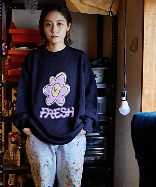 FREAK'S STORE（フリークスストア）の「WEB限定 MARIA SAKURAI×FREAK'S STORE 別注 ビッグシルエット ジャガードニット/FRESH（ニット/セーター・メンズ・ネイビー/ブラウン/グレー/グリーン・SMALL/MEDIUM/LARGE）」の19枚目の写真