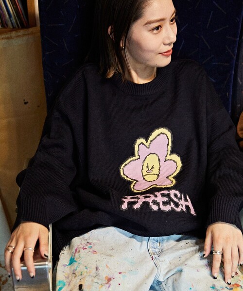 FREAK'S STORE（フリークスストア）の「WEB限定 MARIA SAKURAI×FREAK'S STORE 別注 ビッグシルエット ジャガードニット/FRESH（ニット/セーター・メンズ・ネイビー/ブラウン/グレー/グリーン・SMALL/MEDIUM/LARGE）」の20枚目の写真