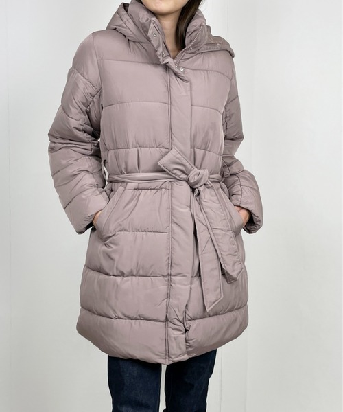 StyleSea（スタイルシー）の「ロングフードエコダウンジャケット（ダウンジャケット/コート・レディース・ベージュ/モカ・MEDIUM）」の5枚目の写真